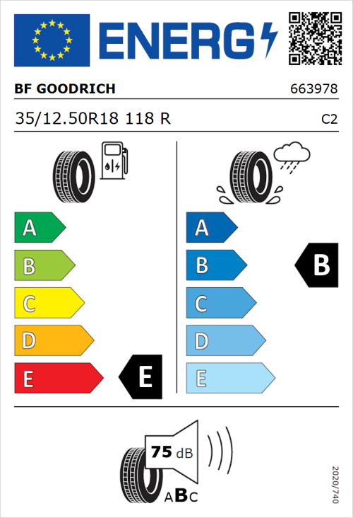 Tyre Label for BF Goodrich All-Terrain T/A KO3 35/12.50R18 118R