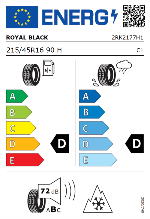 Tyre Label for Royal Black Winter HP 215/45R16 90H