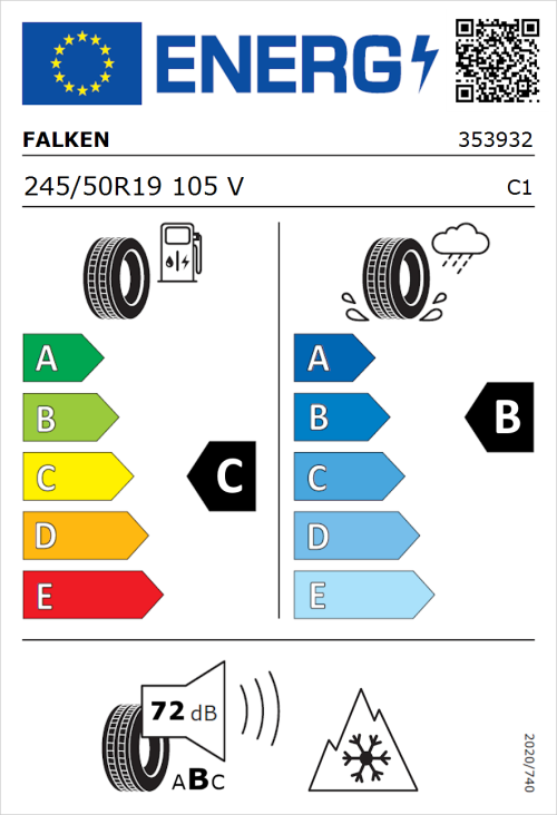 Tyre Label for Falken Eurowinter HS02 Pro 245/50R19 105V