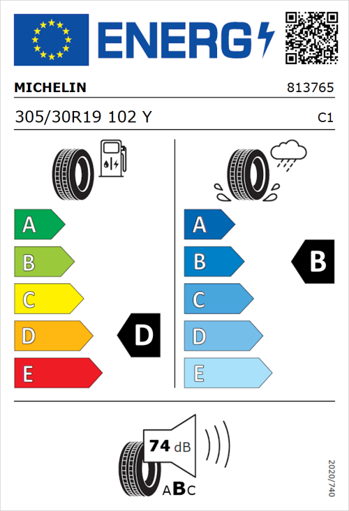 Tyre Label for Michelin Pilot Sport PS2 305/30R19 102Y