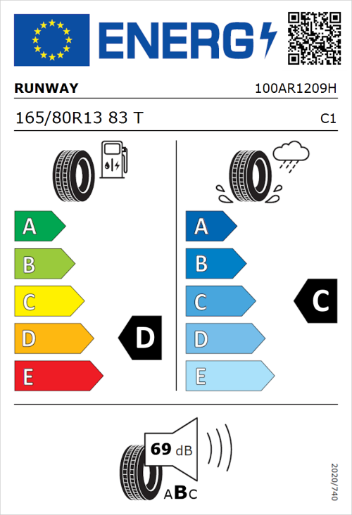 Tyre Label for Runway Enduro 726 165/80R13 83T