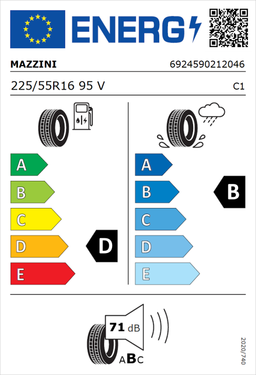 Tyre Label for Mazzini Eco 607 225/55R16 95V