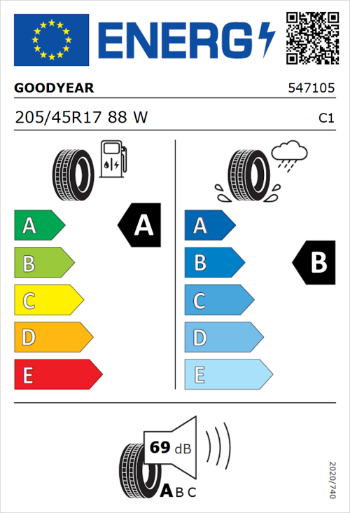 Tyre Label for Goodyear Eagle F1 Asymmetric 3 205/45R17 88W