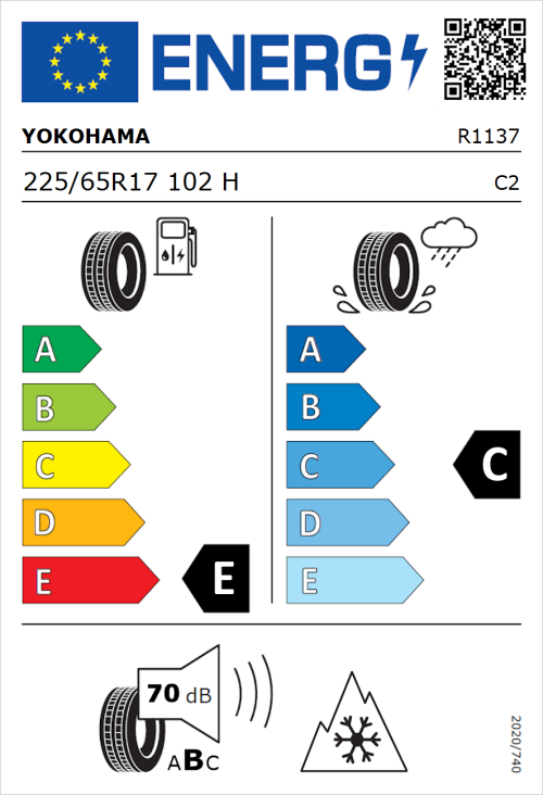Tyre Label for Yokohama Geolandar-G015 225/65R17 102H