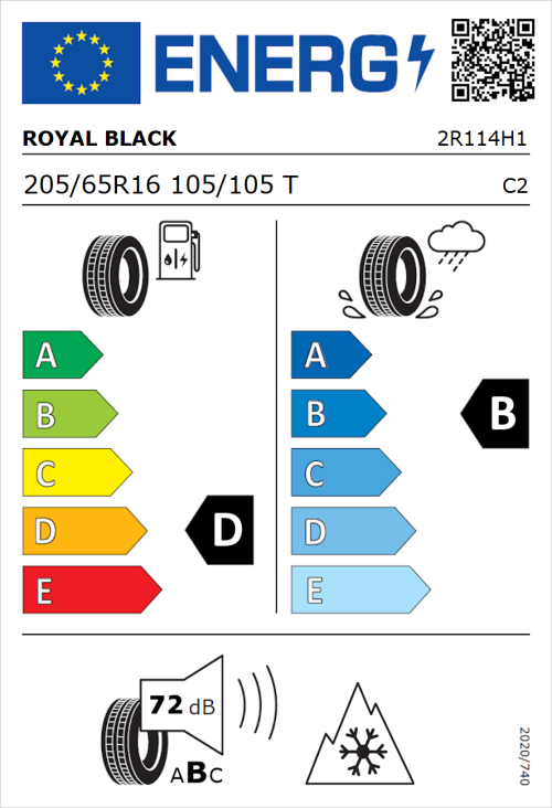 Tyre Label for Royal Black Commercial 205/65R16 105/105T